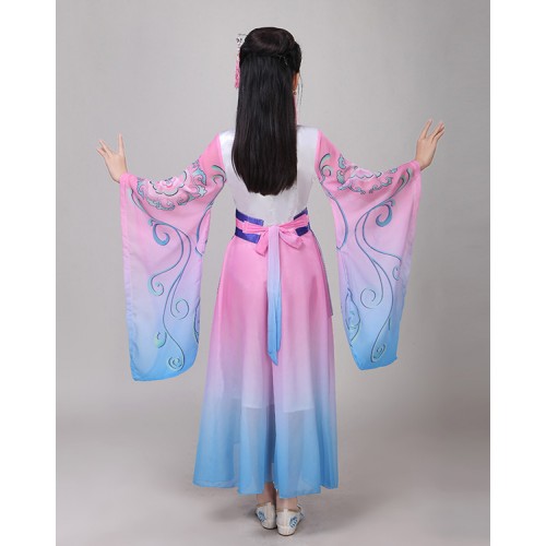 Girls chinese folk dance dresses pink colored kids children fairy hanfu princess Tang  Dynasty queen drama cosplay dress costumes 